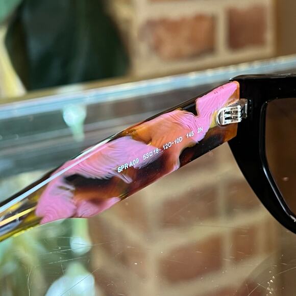 PRADA SPRA09 Pink Brown Tortoise Mahogany Lenses Prada Logo Geometric Sunglasses - Picture 6 of 6